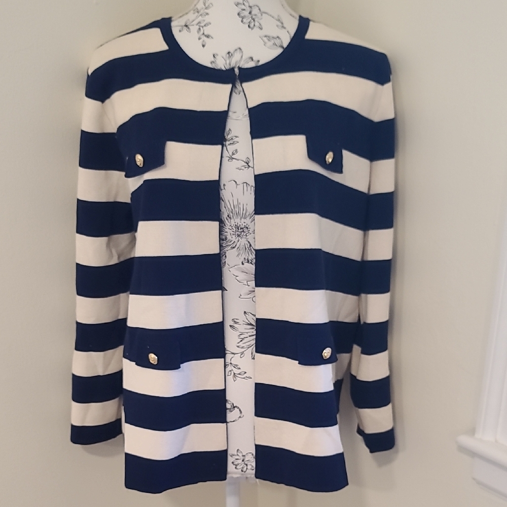 Anne Klein Navy and Cream Striped Sweater